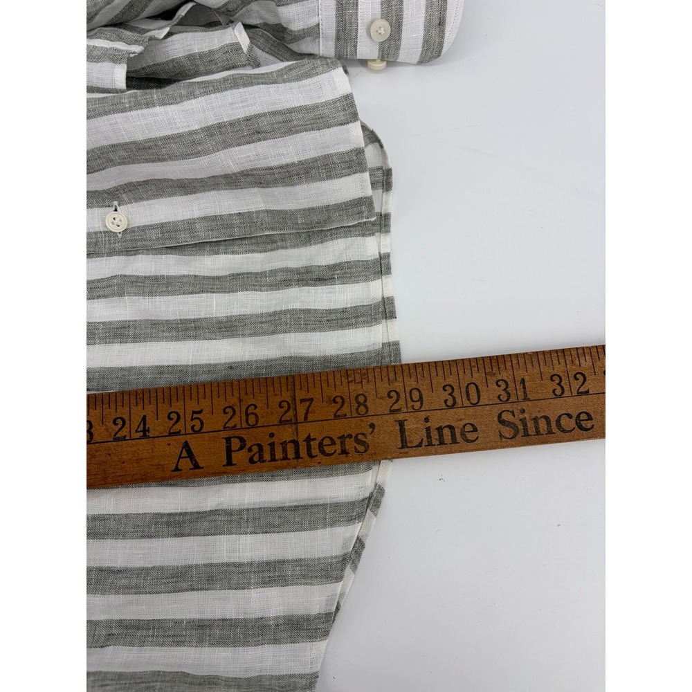 Suitsupply 100% Linen Shirt, Slim Fit , Striped Olive Green, Luxury, Size 41/42 - Picture 5 of 7